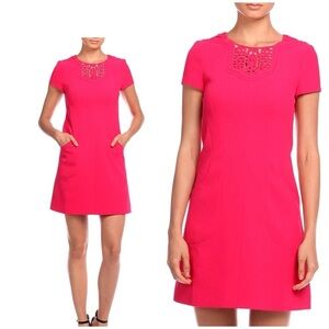 KAREN MILLEN TEXTURED DRESS SS CROCHET DETAIL BARBIECORE SECRETARY CORE CHIC 6